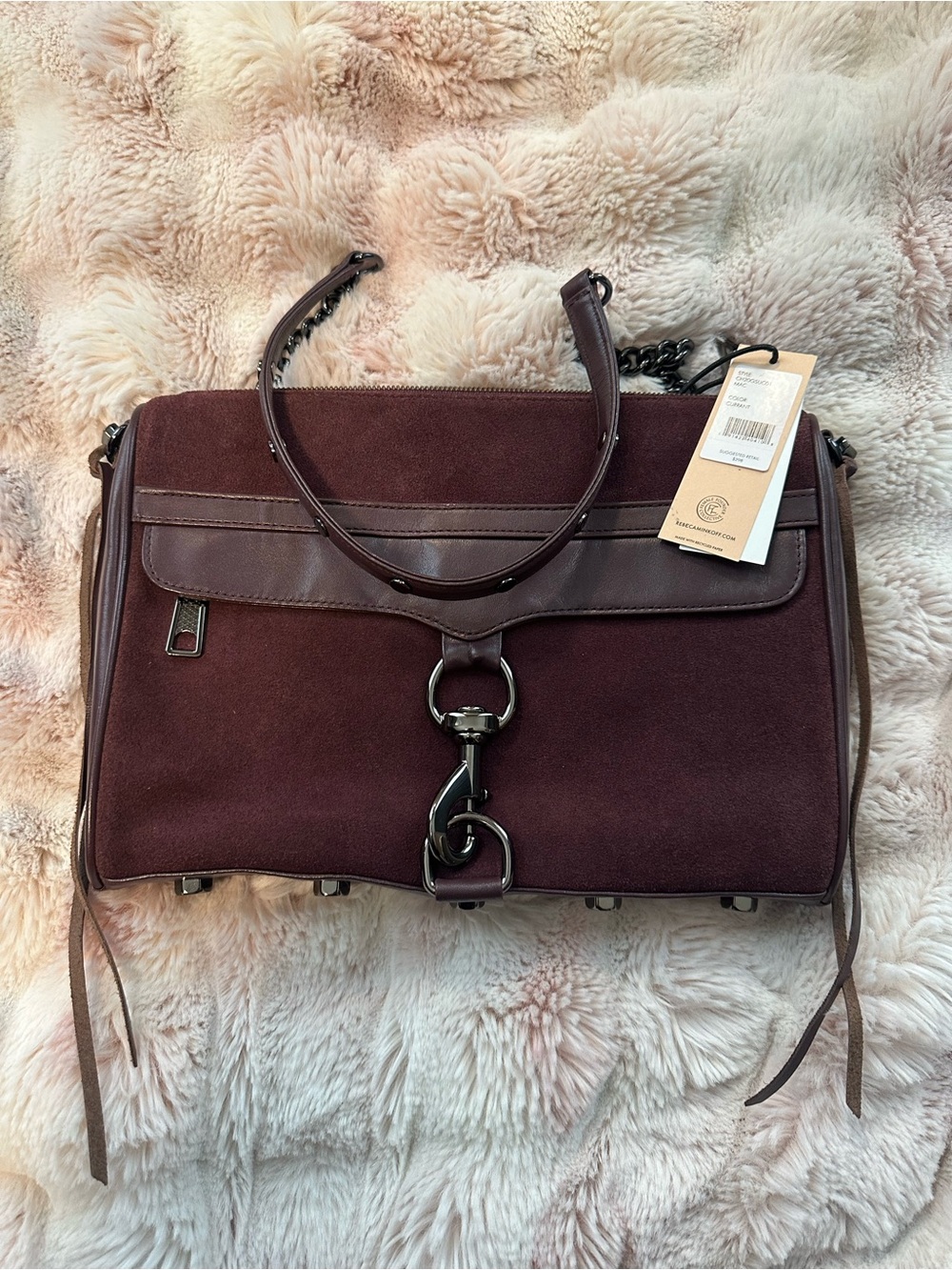 Rebecca Minkoff Full Size MAC Currant Wine Suede & Leather Crossbody Bag